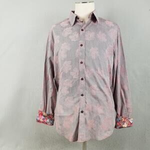 Robert Graham Shirt Mens Large Red Floral Classic Fit Button Front‎ Long Sleeve